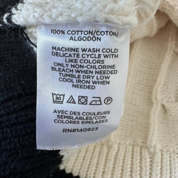 Loft Tipped V-Neck Pocket Cardigan Sweater Size XS Cream Black Cable Knit - Picture 8 of 8